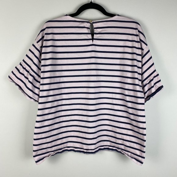 J Crew Mariner Cloth Ruffle-sleeve T-shirt In Navy Stripe Short Sleeve XL - Picture 7 of 10